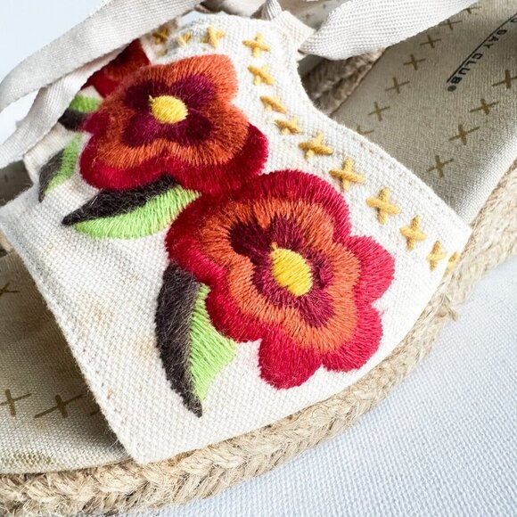 Embroidered Canvas Ankle Tie Wrap Wedge Espadrilles 9 - Picture 7 of 8